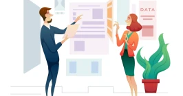 Illustration of an employer securely issuing electronic pay stubs to employees