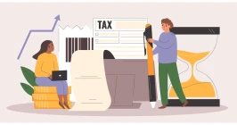 Employee reviewing pay stub to calculate federal tax refund